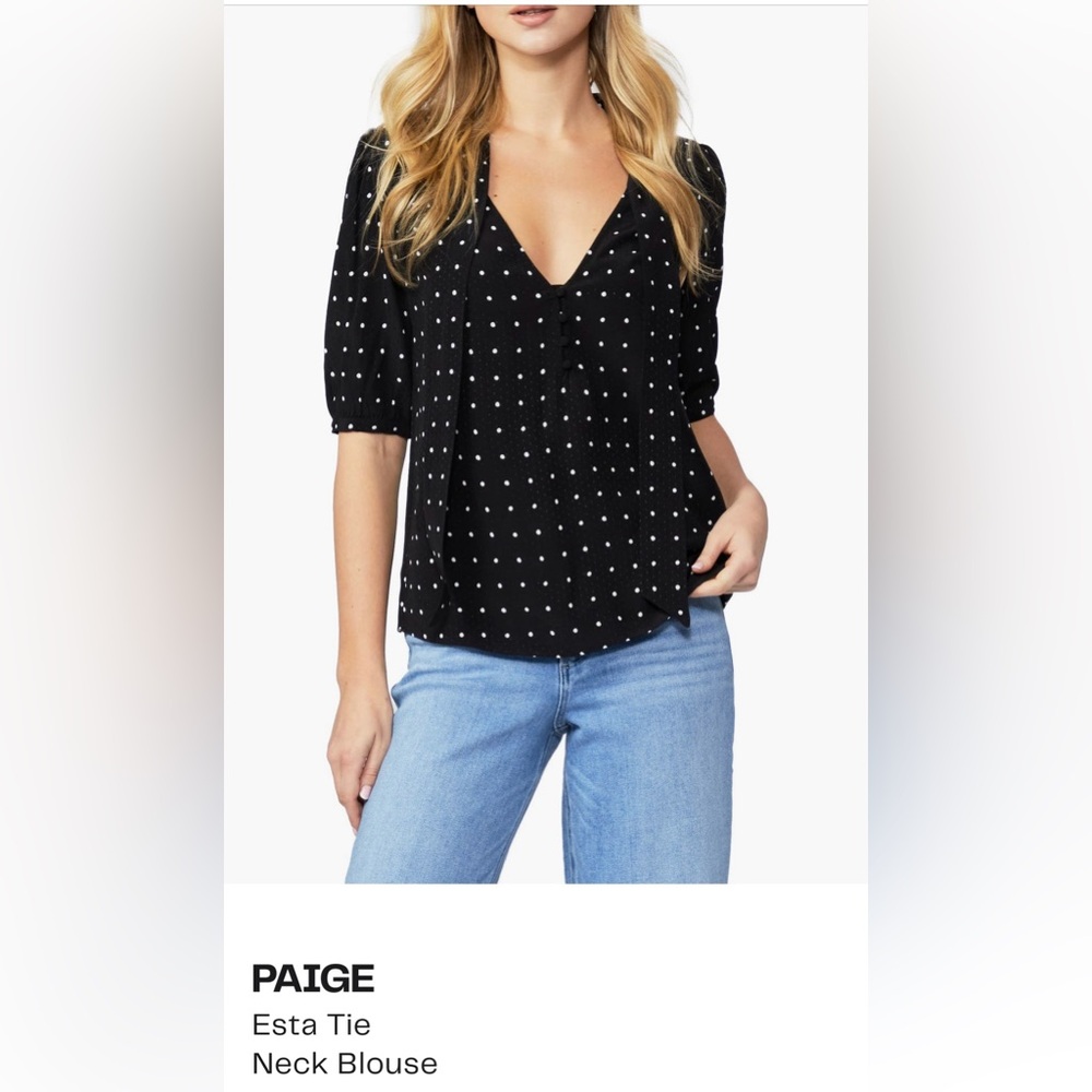 Paige, Black and White polka dot “Esta” tie blouse shirt, size small